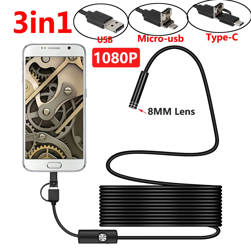 Камера-эндоскоп с гибким кабелем и USB TYPE-C 8 мм 1080P | Инструменты