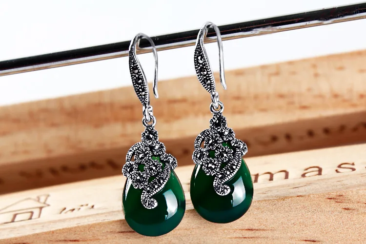 MOONROCY Silver Color Vintage Opal Waterdrop Vintage Dangle Earrings Red Green Crystal for Women Girls Jewelry Dropshipping Gift