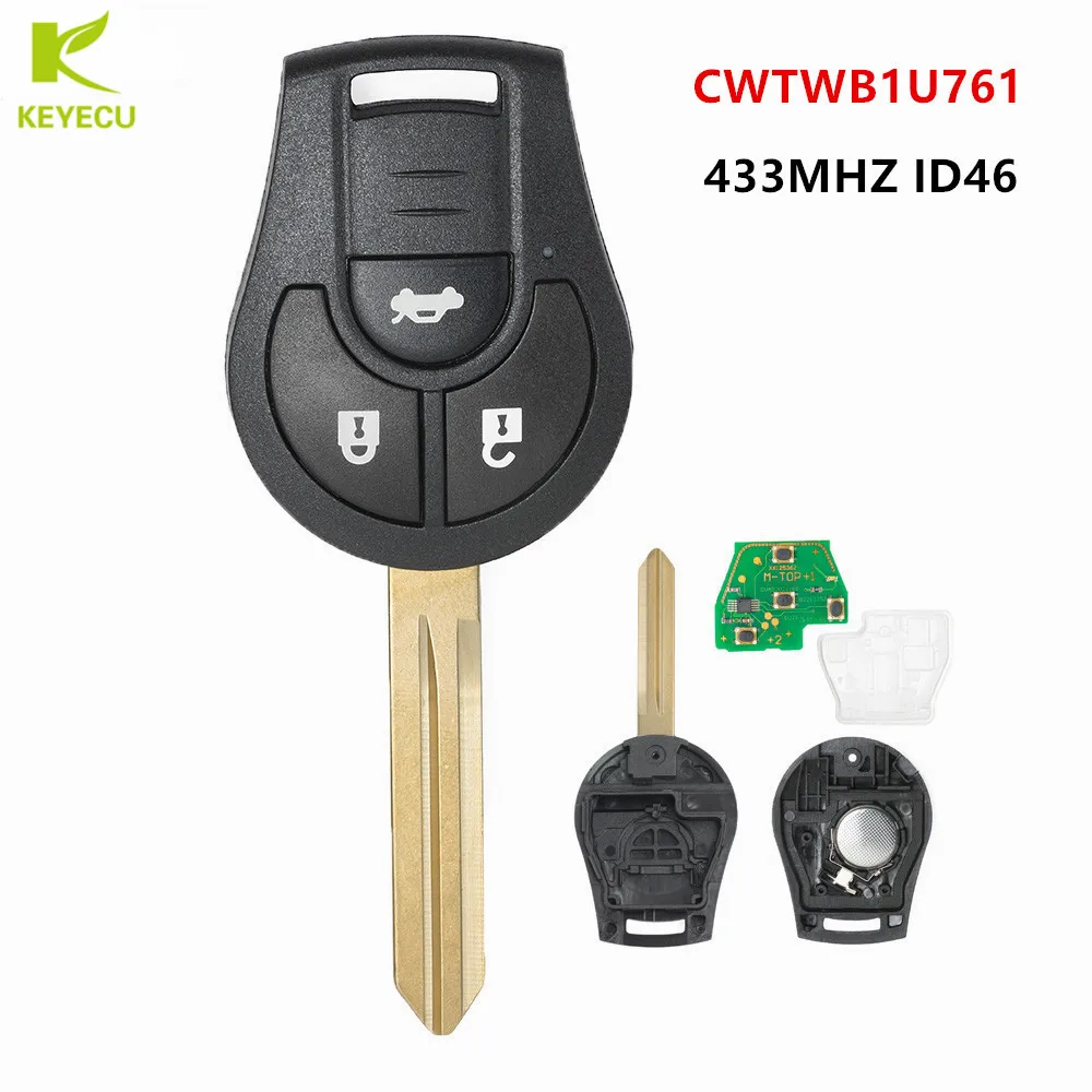 

KEYECU Замена Uncut дистанционного брелока 3 кнопки 433 МГц ID46 для Nissan 350Z SENTRA ALTIMA MAXIMA ARMADA CWTWB1U761