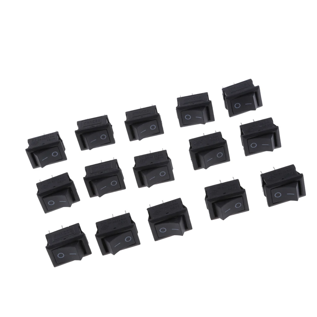 15Pcs/set On-Off Rectangle 2 Pin Rocker Switch AC 6A/250V 10A/125V DPST Boat