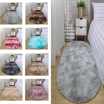 

Oval Gradient Carpet Long Plush Soft Rug Living Room Sofa Chair Coffee Table Mat Floor Room Non-fade Non-slip Blanket Muti-size