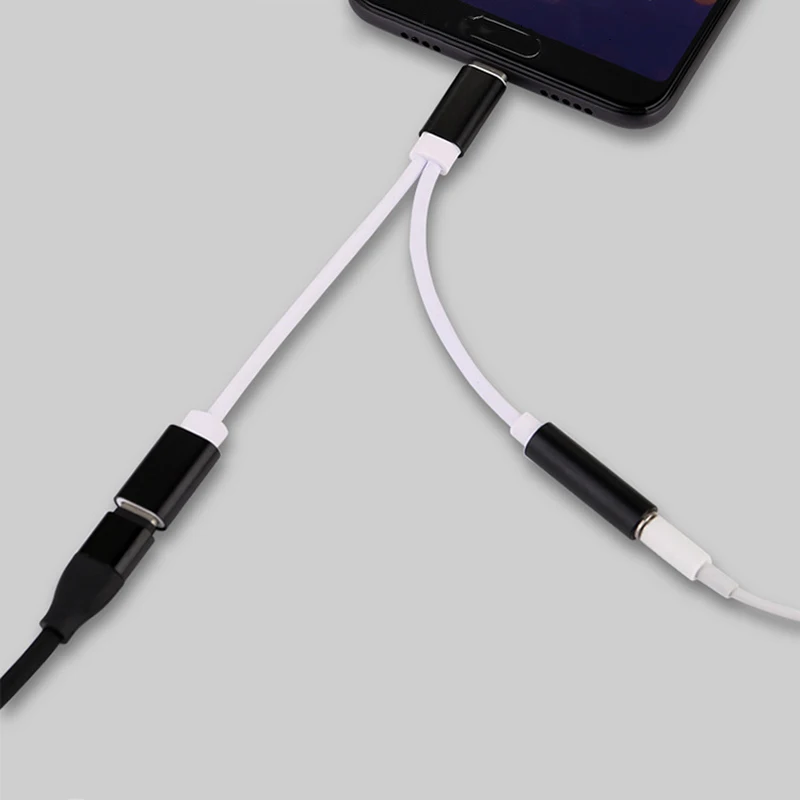 2 в 1 USB-C до 3,5 мм аудио адаптер type C Зарядный Кабель-адаптер конвертер для сотового телефона OC