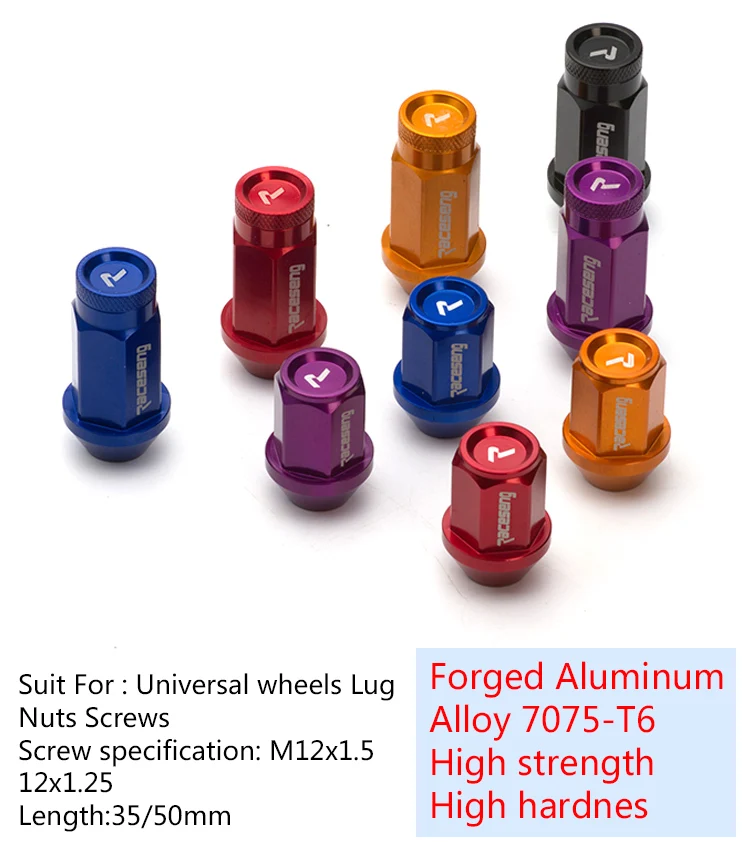 J2 7075 Forged Aluminum M12x1.25 20Pc 9cm Spiked End Lug Nut Set w/Adapter Blue 