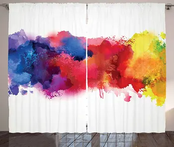 

Abstract Curtains Vibrant Stains of Watercolor Paint Splatters Brushstrokes Dripping Liquid Art Living Room Bedroom Window Drape