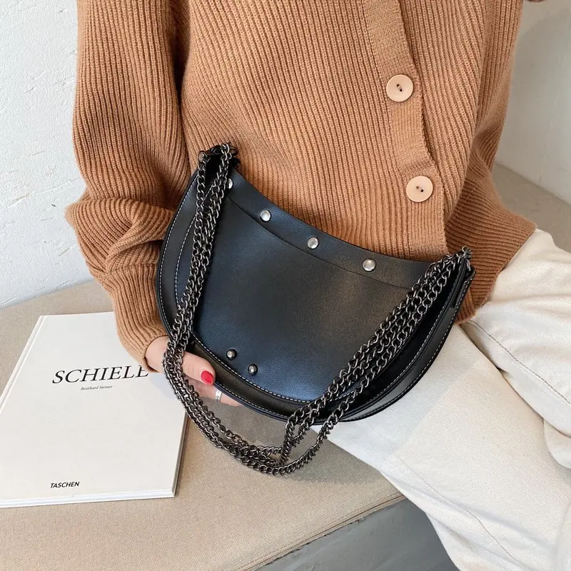 

Solid Color PU Leather Half Moon Crossbody Bags for Women 2020 Small Lady Shoulder Simple Bag Female Travel Handbags and Purses