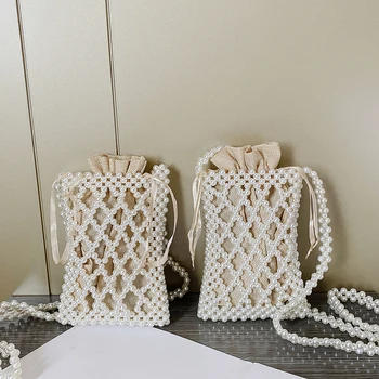 

Fashion Exquisite Shopping Bag Hand Woven Pearl Shoulder Bag Women Elegant Handbag Mini Crossbody Phone Pouch