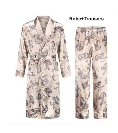 robe and shorts Шелковая ночная рубашка мужская летняя тонкий купальный халат Тигр Ночная рубашка свободная Свадебная robesilky с длинным рукавом Sleeprobe размера плюс домашняя одежда - Цвет: robe and shorts