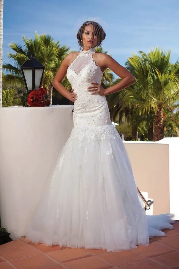 robe de mariee свадебное платье с кружевной аппликацией и высоким воротом свадебное платье с открытыми плечами vestido de noiva