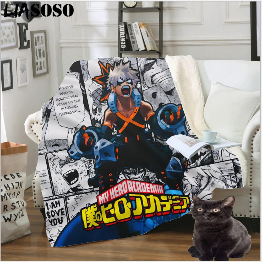 LIASOSO My Hero Academy Anime Blanket Harajuku Printing Office Blanket Sofa Bedding High Quality Comfortable Plush Travel Quilt bedding plush faux fur round pet dog bed dark grey 20