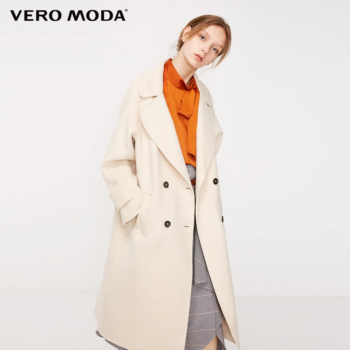 Vero Moda женское длинное шерстяное пальто с лацканами | 318327566 - Цвет: Mushroom cream