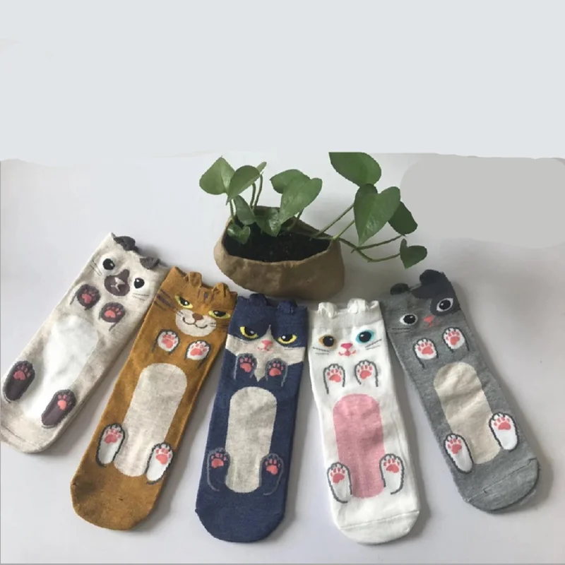 Хлопковые Смешные Короткие Носки с рисунком кота; женские теплые милые носки Kawaii Happy Art; Дышащие носки в Корейском стиле; Повседневная Уличная одежда; Calcetines