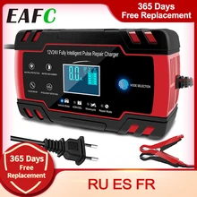 EAFC Car Battery Charger 12/24V 8A Touch Screen Pulse Repair LCD Fast Power Charging Wet Dry Lead Acid Digital LCD Display