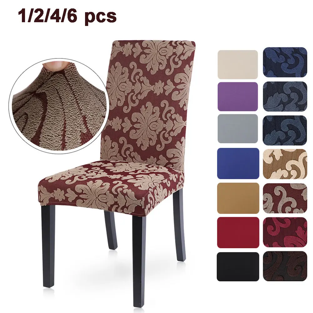 New 1/2/4/6Pcs Floral Jacquard Stretch Elastic Chair Covers Spandex For