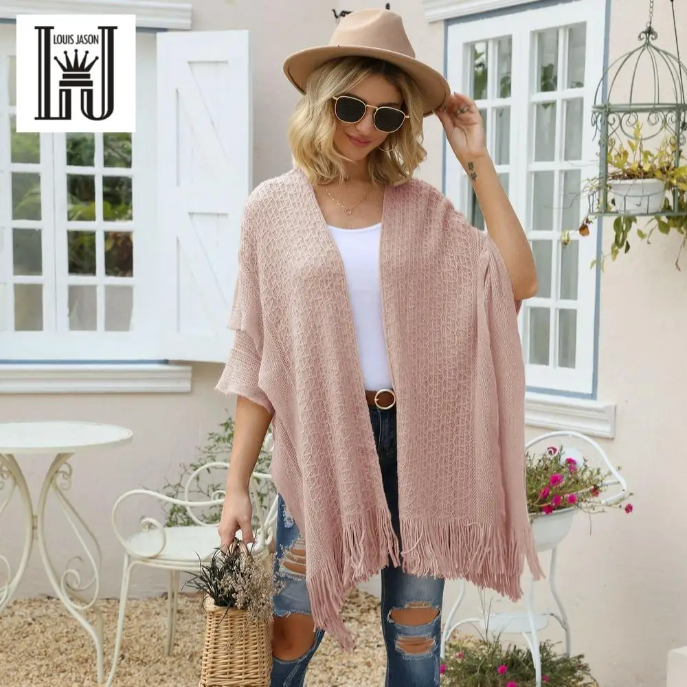 

LOUIS JASON Long Cardigan Women Solid Color Fringe Loose Long Sleeve Knitted Cardigans Popular Fleece Cardigan Oversized Mujer