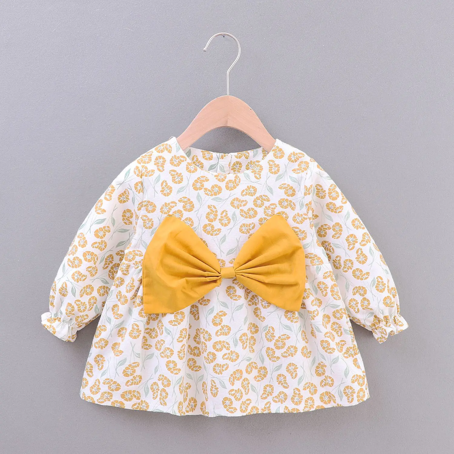 

1 Year Birthday Dress 2019 New Long Sleeve Baby Girls Dresses Spring Fall Big Bow Flower Prints Newborns Princess Clothing