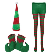 Christmas Elf Hat święty mikołaj Elf buty i z motywem bożego narodzenia w paski rajstopy dla dorosłych boże narodzenie kostium imprezowy rajstopy rajstopy kapelusz buty tanie tanio DPOIS CN (pochodzenie) Headgear HOLIDAY WOMEN POLIESTER Other CHINA kostiumy Polyester + Spandex