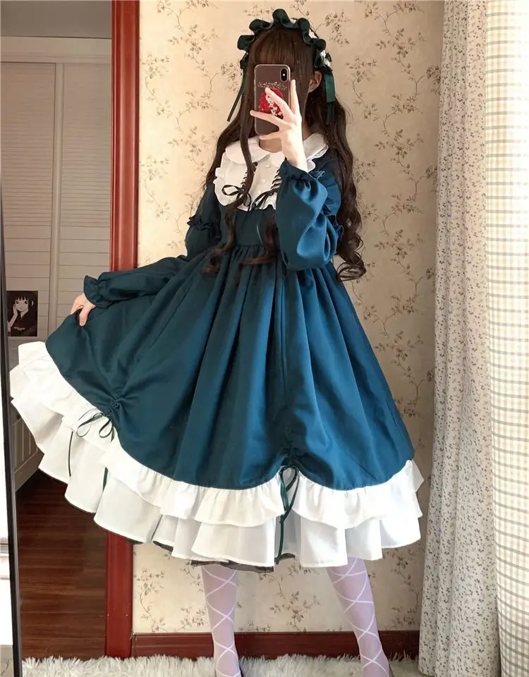 LISM Sweet Lolita Dress Vintage Printing Lace Angel Bowknot High Waist Victorian Kawaii Girl Gothic Op Cos Loli -Zentai shop online H5f83e12b323d4d97acd8722ce76147dak.jpg