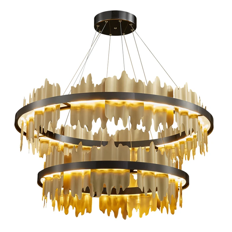 

Modern Creative circle LED Chandelier Lighting Black and Gold Shade Hanging Lamp For Living Room Lobby Hotel light fixtures