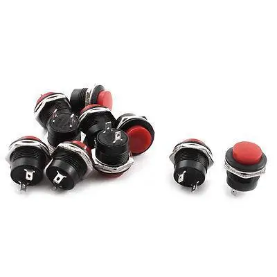 

10Pcs B06-503 Red Button 16mm Thread SPST Momentary Push Button Switch