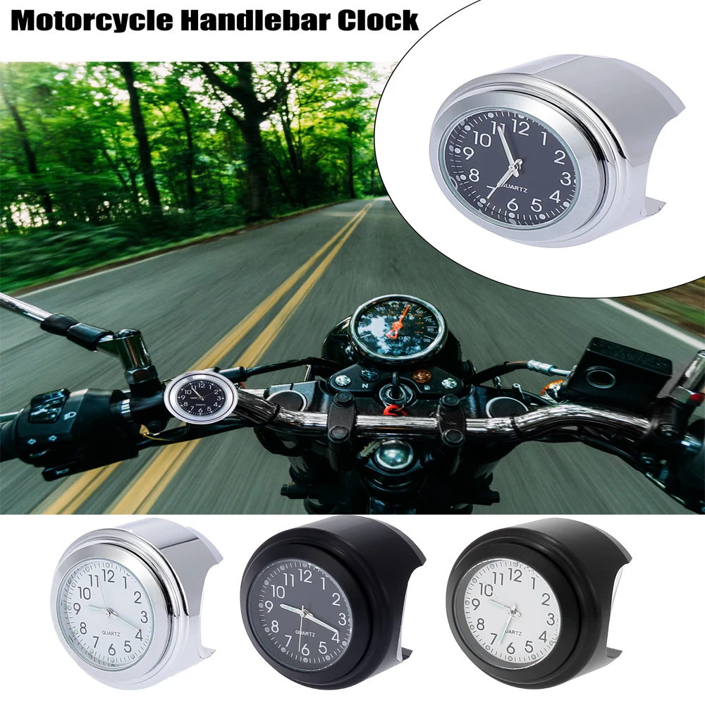 7/8 1 Motorcycle Motorbike Handlebar Mount Clock Black Dial Gauge Backlight Waterproof 22-25mm Handle bar 