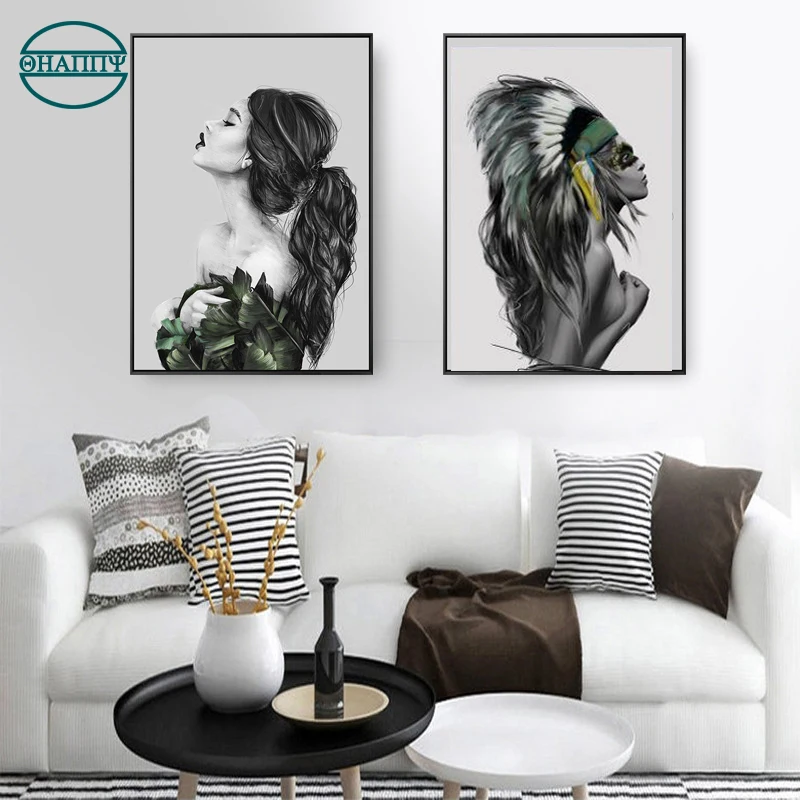 

Light Extravagant Modern Simple Abstract Black White Art Figure Canvas Painting Wall Prints For Living Room Decor No Frame