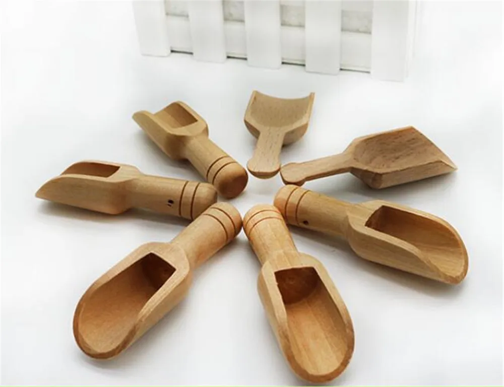 

Hot 500pcs/lot Wooden Round Handle Scoop Teaspoon Small Salt Shovel Milk Powder Scoops Wood Condiment Spoons