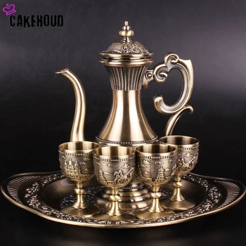 

A Set Of Household Tin Alloy Wine Set, Six-piece Small Wine Glass, Metal Crafts, Hip Flask, Chinese Retro Wine Set CAKEHOUD