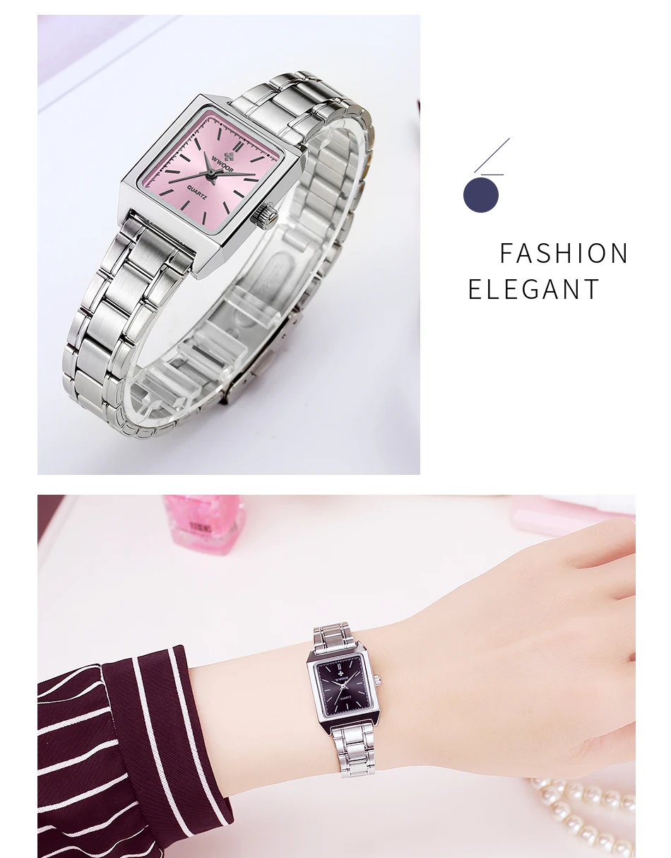 WWOOR Casual Square Women Watches Ultra Thin Small Female Quartz Watch Full Stainless Steel Ladies Wrist Waches Relogio Feminino
