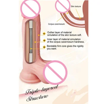 8 Inch Skin Feeling Realistic Dildo with Moving Foreskin Suction Cup Dildo Flexible Penis Sex Toys for Women Vaginal G-spot 3