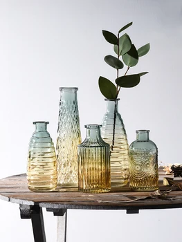 

Creative ins wind retro simple embossed transparent glass water raised vase living room flower arrangement decoration ornaments