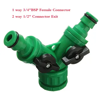 

Hose Pipe Tool 1 way 3/4''BSP Female Connector 2 way 1/2'' Exit Tap Garden Lawn Car Water Splitters Adaptor Spray Nozzle