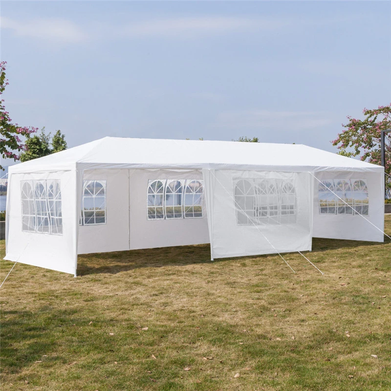 

3x9m Waterproof Outdoor Party Tent Garden Wedding Awning with Removable Sidewall BBQ Pavilion Canopy Cater 8 Sides 2 Doors White