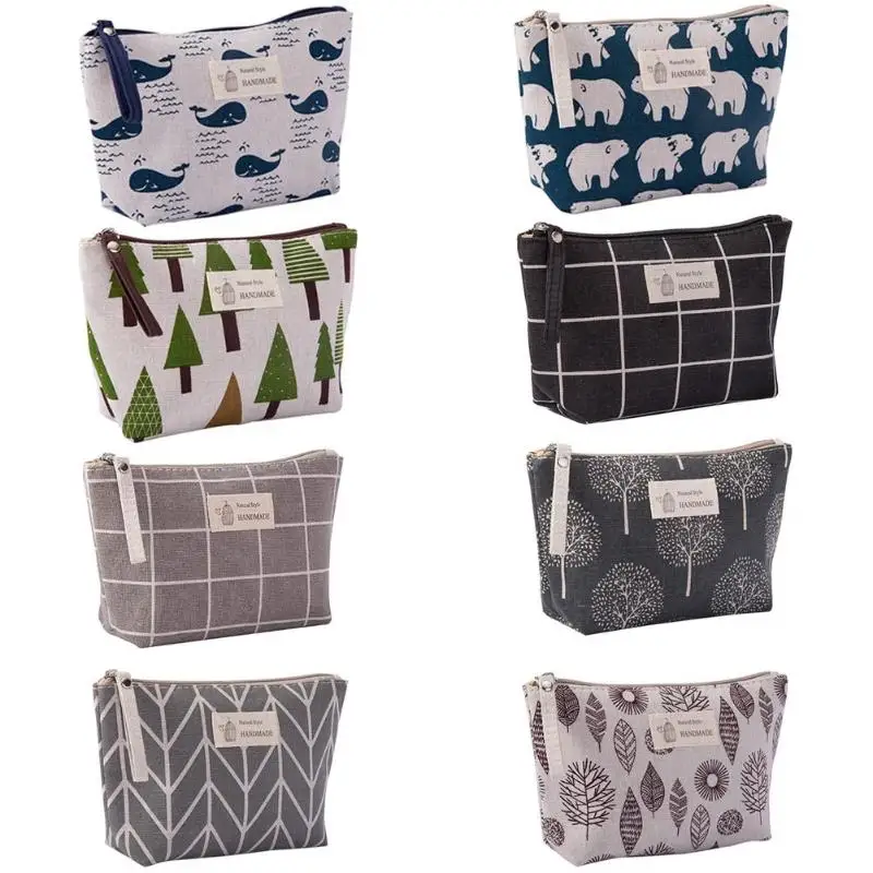  Fashion Canvas Pencil Bags Washable Cosmetic Storage Hand Zipper Bag Case Wear-resistant Stationery