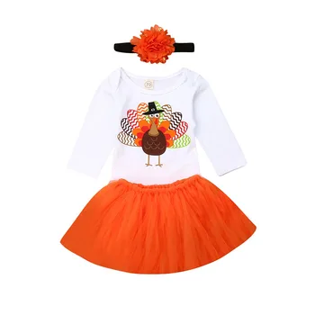 

3PCS/Set Turkey Thanksgiving Baby Girl Clothing Long Sleeve Bodysuit Top Tulle Tutu Skirt Headband Clothes Outfit Set 0-18M New