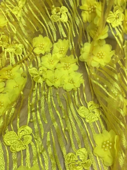 

3D flowers African lace fabric beaded french lace fabric dubai appliques tulle lace bridal wedding/party dress lace 5 yards /lot