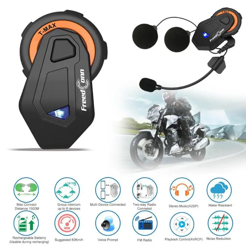 

FreedConn T-MAX 2x 1000m BT4.1 Motorcycle Helmet Bluetooth Headset Intercom 6 Riders Headsets Intercomunicadores De Casco Moto