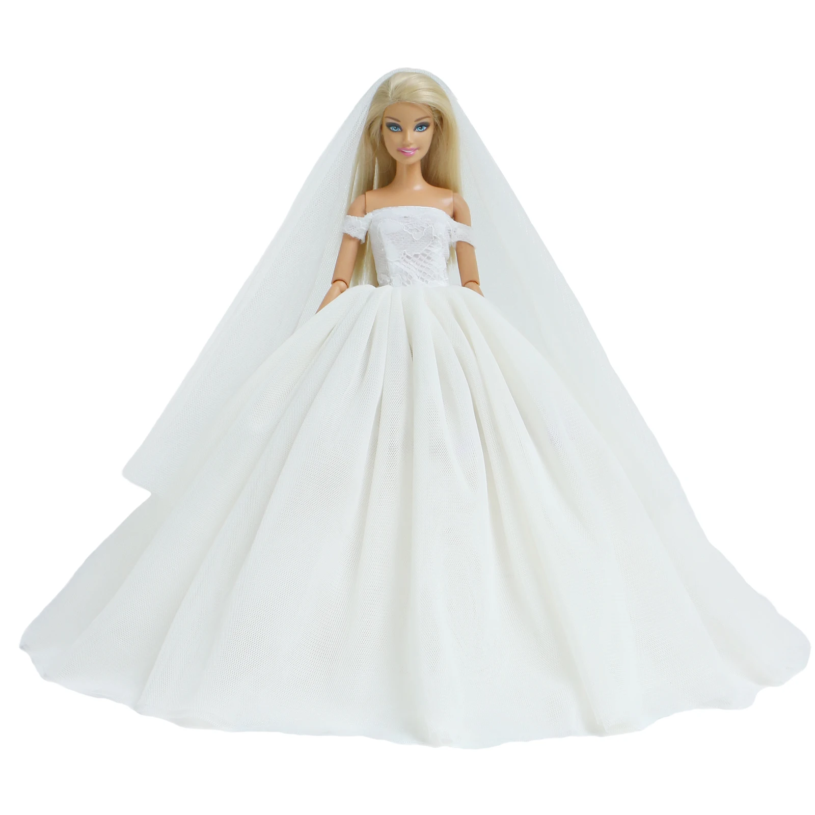 Модное кружевное бальное платье без бретелек; белое свадебное платье для невесты; платье принцессы со шлейфом и вуалью; Одежда для куклы Барби; аксессуары; игрушка для девочек