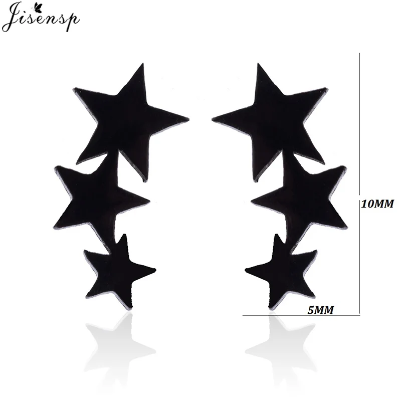 Jisensp NEW Fashion 3 Star Earings Black Stainless Steel Stud Earrings for Women Cute Minimalist Jewelry Earing oorbellen Brinco