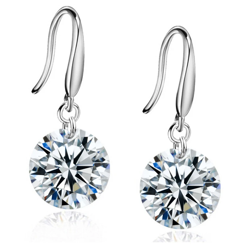

1 pairs copper material round sharp many color setting one piece cubic zirconia hanging drop earrings for women