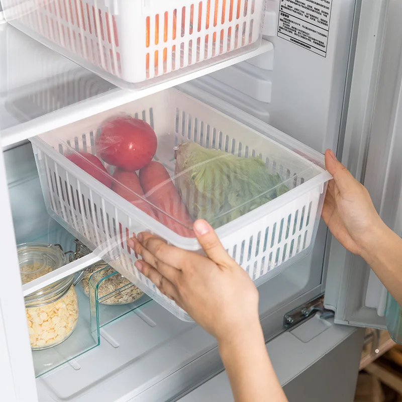 

Fruit And Vegetable Storage Box Large Capacity Refrigerator Food Freshness Box Kitchen Drain Basket Plastic Washing Basin