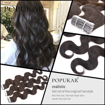 

Popukar Human Virgin Hair 20PCS Silky Body Wave 2g/piece Deep color 2# European Hair Tape in Hair Extensions