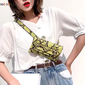 

Snake Print Chain Shoulder Women Waist Fanny Belt Packs Leather Chest Bags