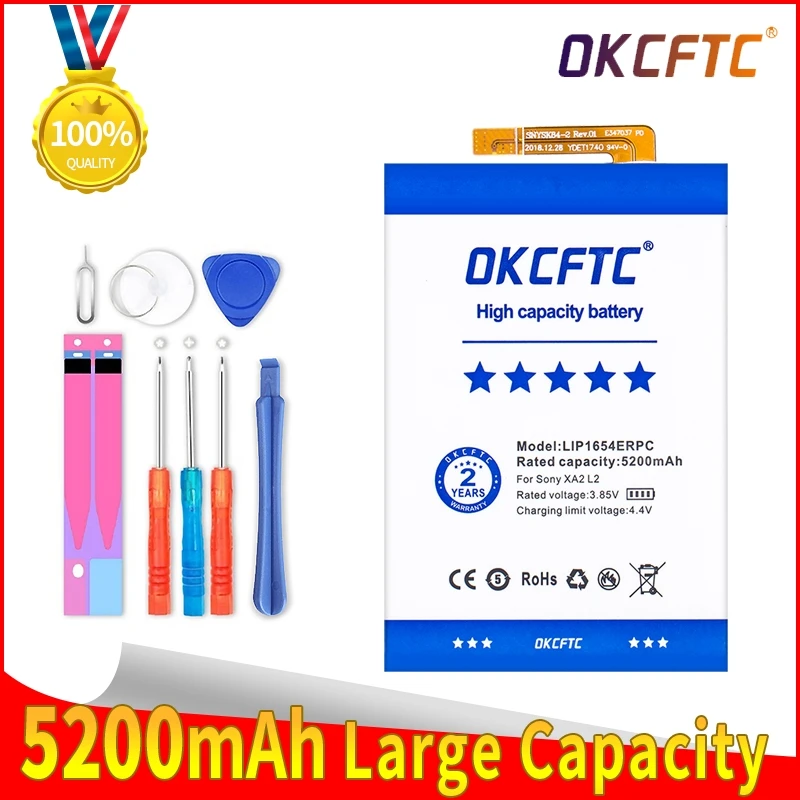 

OKCFTC LIP1654ERPC Phone Battery 5200mAh For Sony Xperia XA2 L2 H4311 H3311 H4331 Replacement Batteria + Free Tools