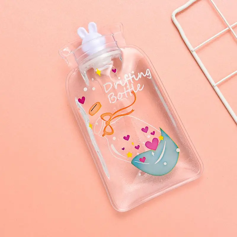 Clear Cartoon Water Bottle PVC Water Bag Portable Hand Feet Warmer Water Injection Bag Home Use 1PC