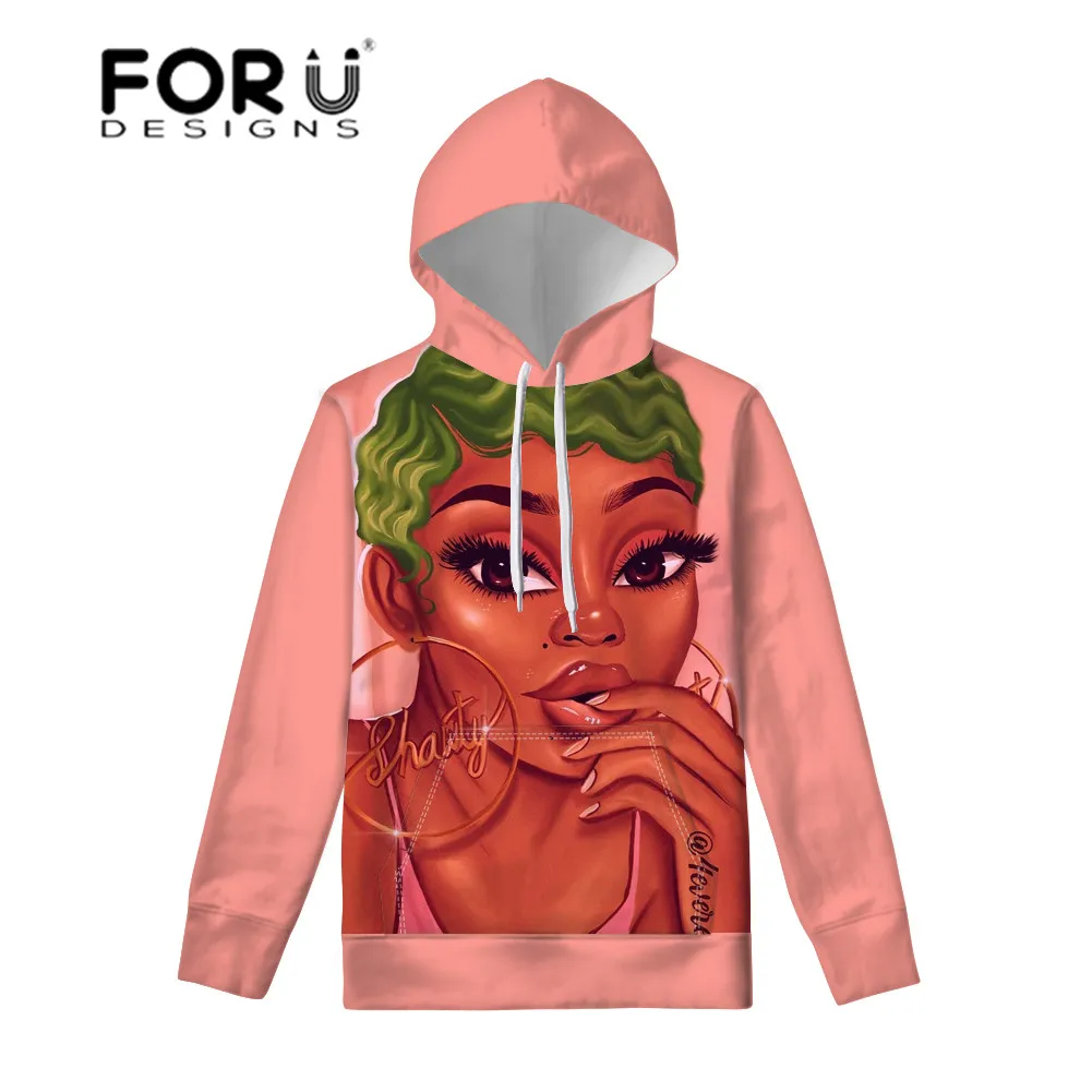 FORUDESIGNS, женские толстовки с капюшоном, пуловеры с длинным рукавом, черные, искусство, африканские девушки, печать, худи, Дамская мода, топы, уличная одежда для женщин