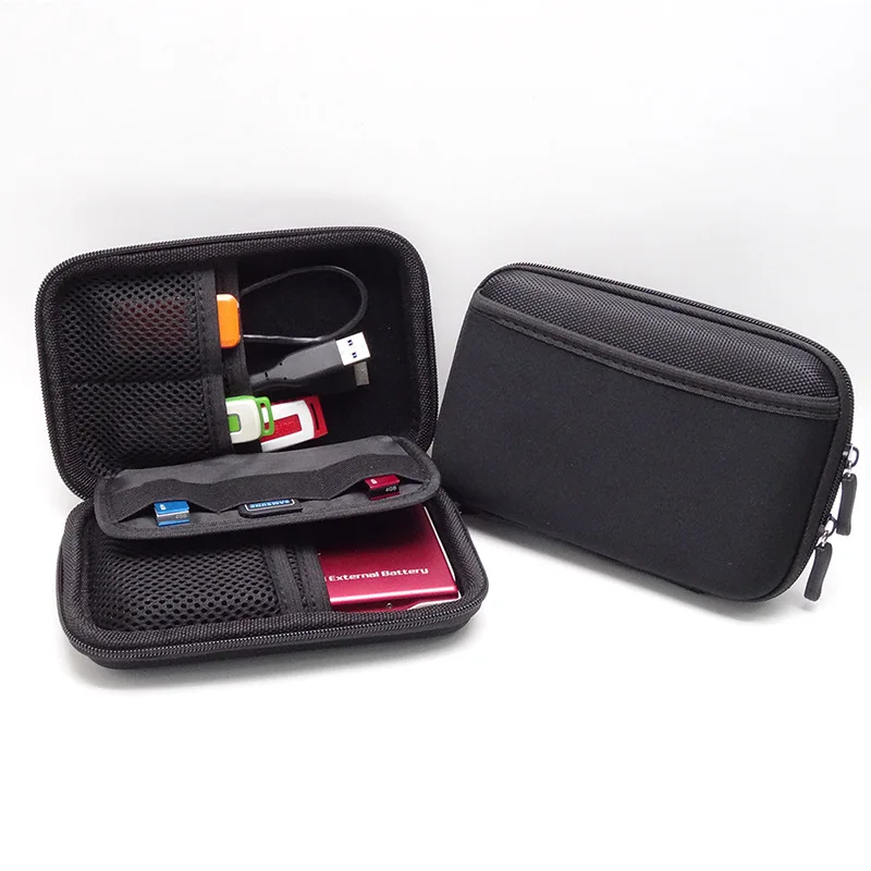 Жесткий мини-чехол для наушников на молнии, портативный чехол для наушников, u-диск, сумка для хранения цифровых наушников, защитный органайзер для USB кабеля - Цвет: Черный