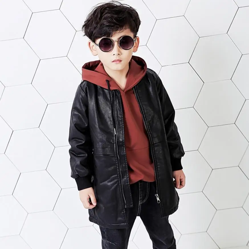 

2019 Autumn New Boys Moto PU Leather Jacket Faux Leather jacket Children locomotive Coat Modis Kids Clothes Teens Jacket Y1836