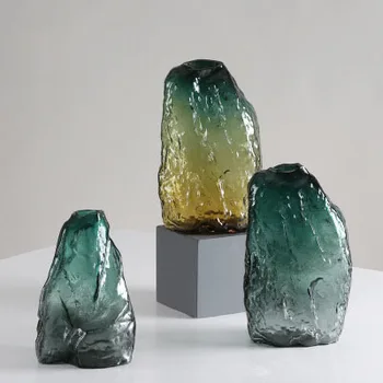 

Abstract Rockery Shaped Glass Vase Gradient Dark Green Hydroponic Flower Soft Decoration