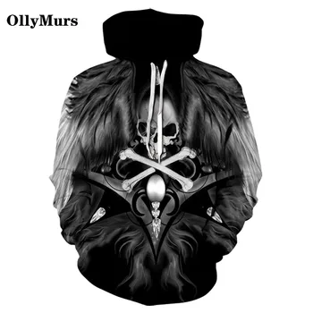 

3D HD Print Horror Head Skeleton Pattern Hoodie Black Thin Pullover Harajuku Style Trend Sports Hoodie Wholesale and Retail