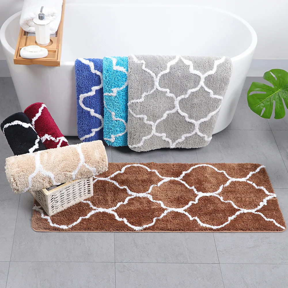 Shopify коврик для ванной комнаты Нескользящий Впитывающий Коврик для гостиной серый синий марокканский узор прямоугольная микрофибра 45*120 см
